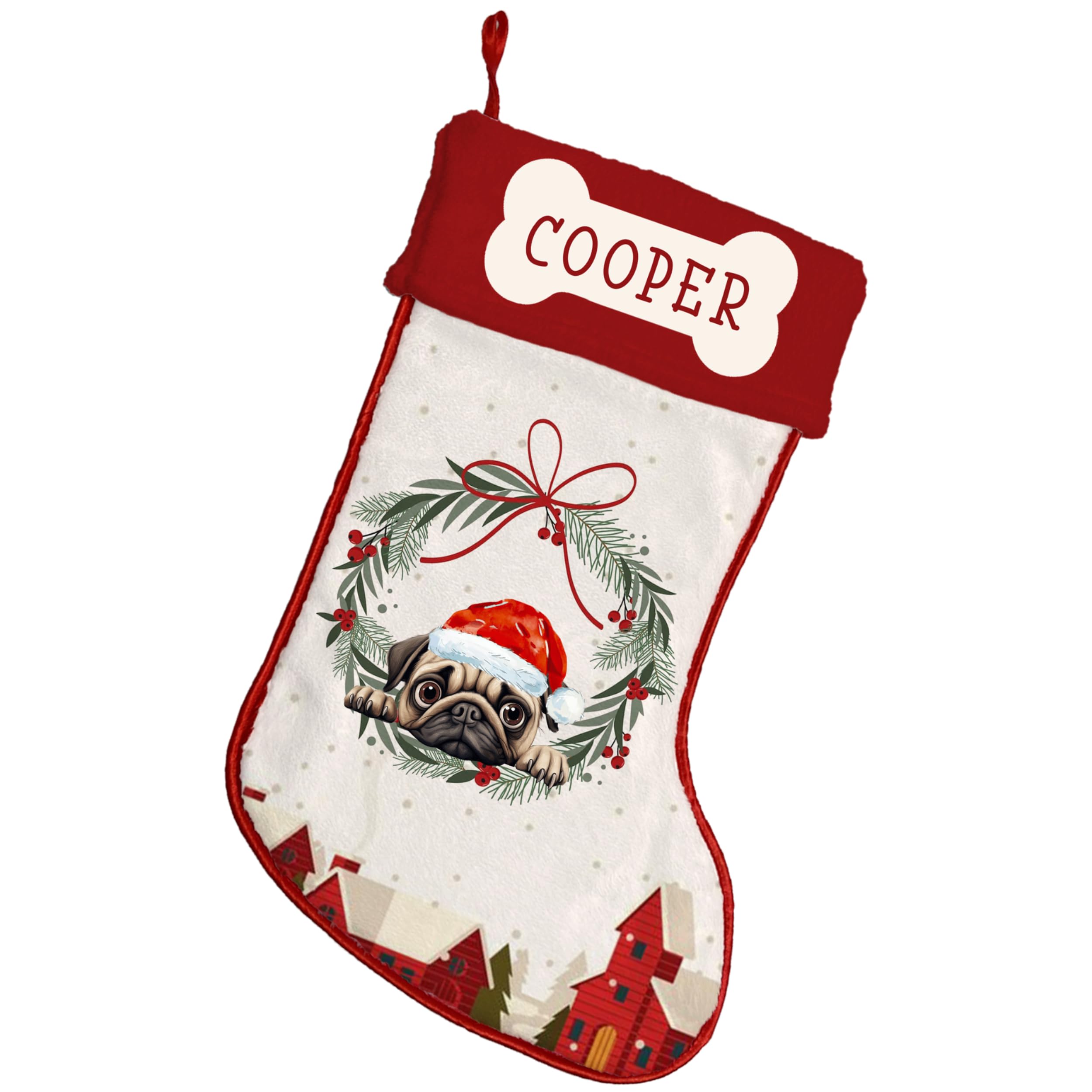 NAZENTI Pug Stocking, Dog Stocking, Christmas Dog Gifts, Custom Christmas Stockings, Dog Christmas Stocking, Christmas Stocking for Dog, Personalized
