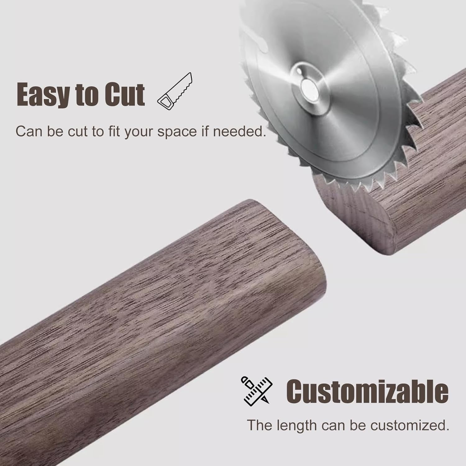 Closet Rods Natural Wood Oval Wardrobe Rail with End Support Heavy Duty Clothes Hanging Rod for Closet Easy to Install 130cm Dark Wood