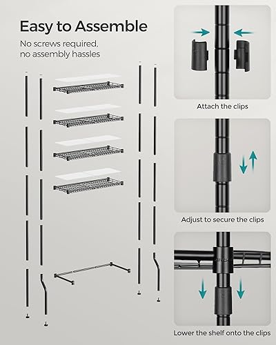Miniatura 7 de SONGMICS Almacenamiento de 4 niveles sobre el inodoro, estante de almacenamiento de metal, estantes ajustables, 4 ganchos, soporte para rollo,