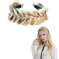 Vista 17 de Diadema Ancha Trenzada de Moda con Aro, Accesorios de Pelo Elásticos Antideslizantes para Mujeres y Niñas (Ocre)