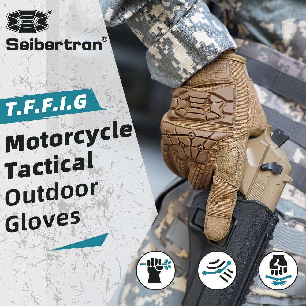 Seibertron T.T.F.I.G 2.0 Men's Tactical Military Gloves Flexible Rubber Knuckle Protective for Combat Hunting Hiking Airsoft Paintball Motorcycle Motorbike Riding Outdoor Gloves - 3