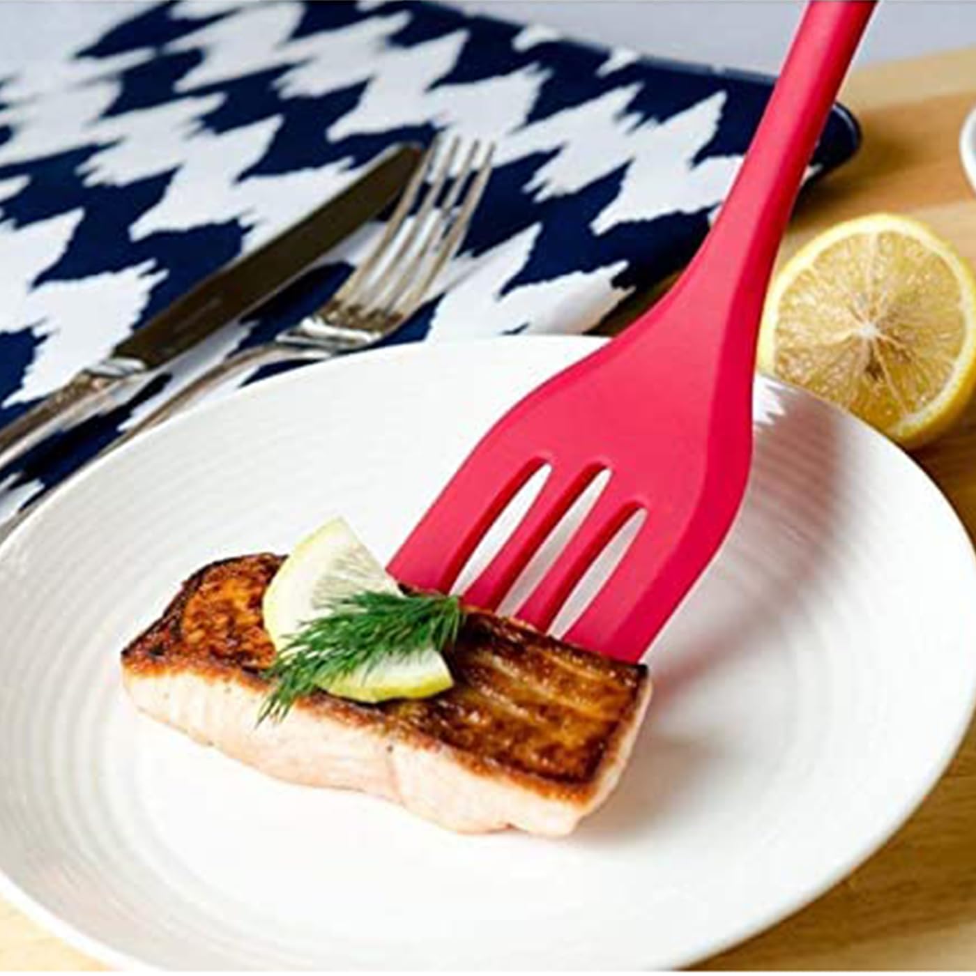 DecorTwist® Silicone Turner Spatula | Heat Resistant Kitchen Utensils for Cooking, Baking | BPA-Free, Food Grade Wooden Handle Nonstick Flipper for Fish, Eggs, Omelets (8X 0.2X 32cm,91g) Red DecorTwist® Silicone Turner Spatula | Heat Resistant Kitchen Utensils for Cooking, Baking | BPA-Free, Food Grade Wooden Handle Nonstick Flipper for Fish, Eggs, Omelets (8X 0.2X 32cm,91g) Red