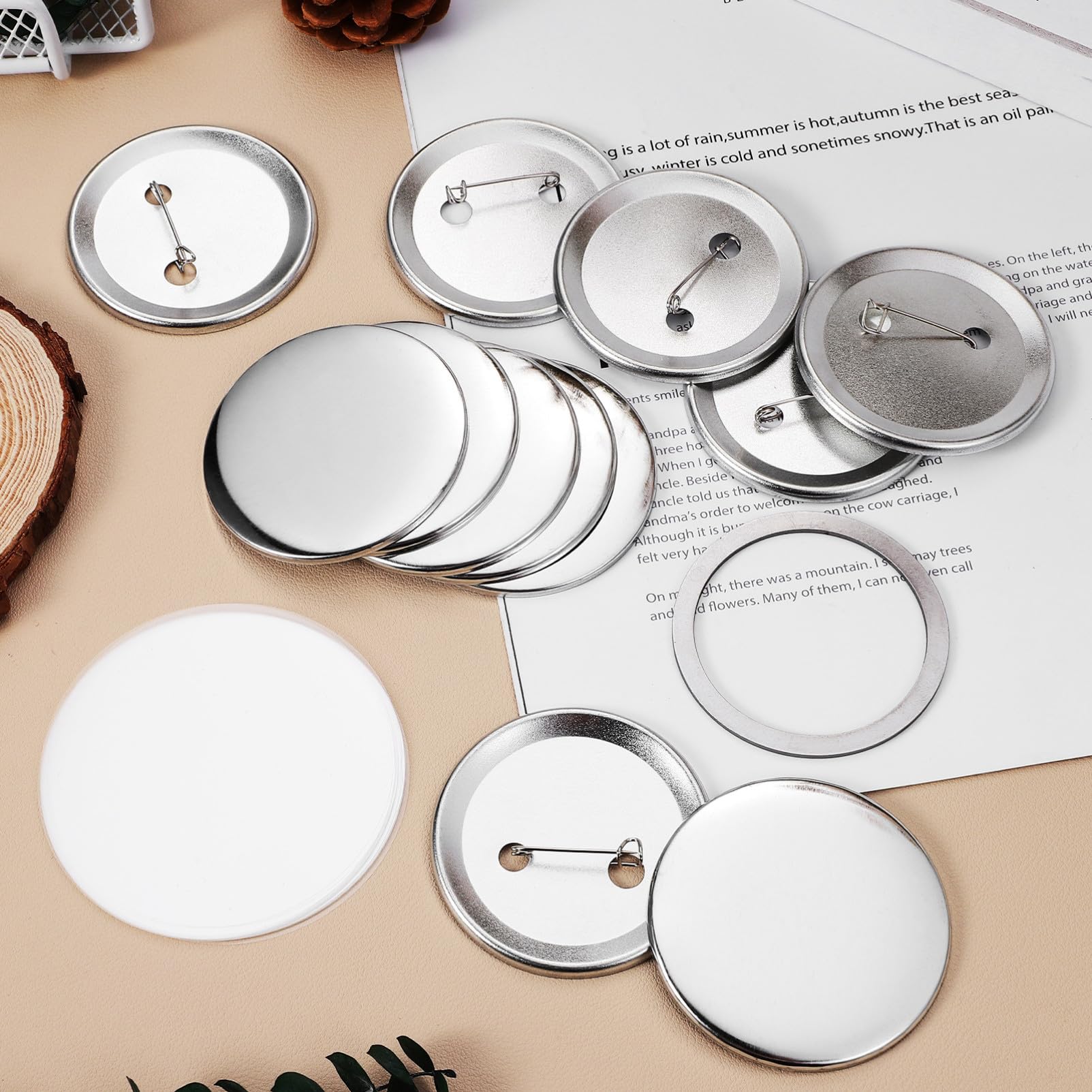 Materiali per Badge Rotondi 58mm in Ferro Argento, 100 Set