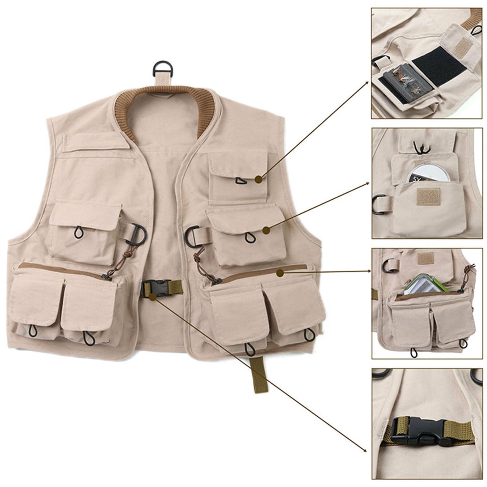 Gilet multi-poches pour enfants - Gilet de pêche à la mouche - Accessoire multifonction en coton