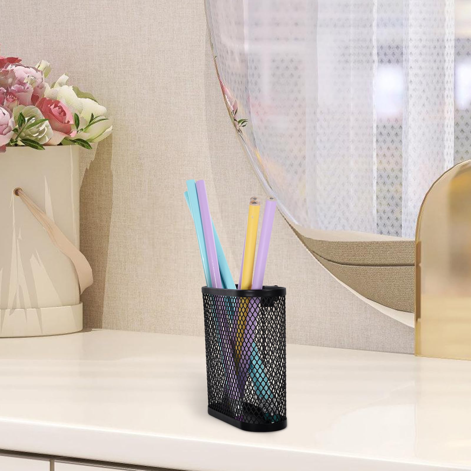 VOSAREA Storage Pen Holder Wire Makeup Brush Cup Wall Mount Pen Organizer Storage Holder cil Basket Organizer Hanging Holder Cups for + cil Metal Black - Image 3