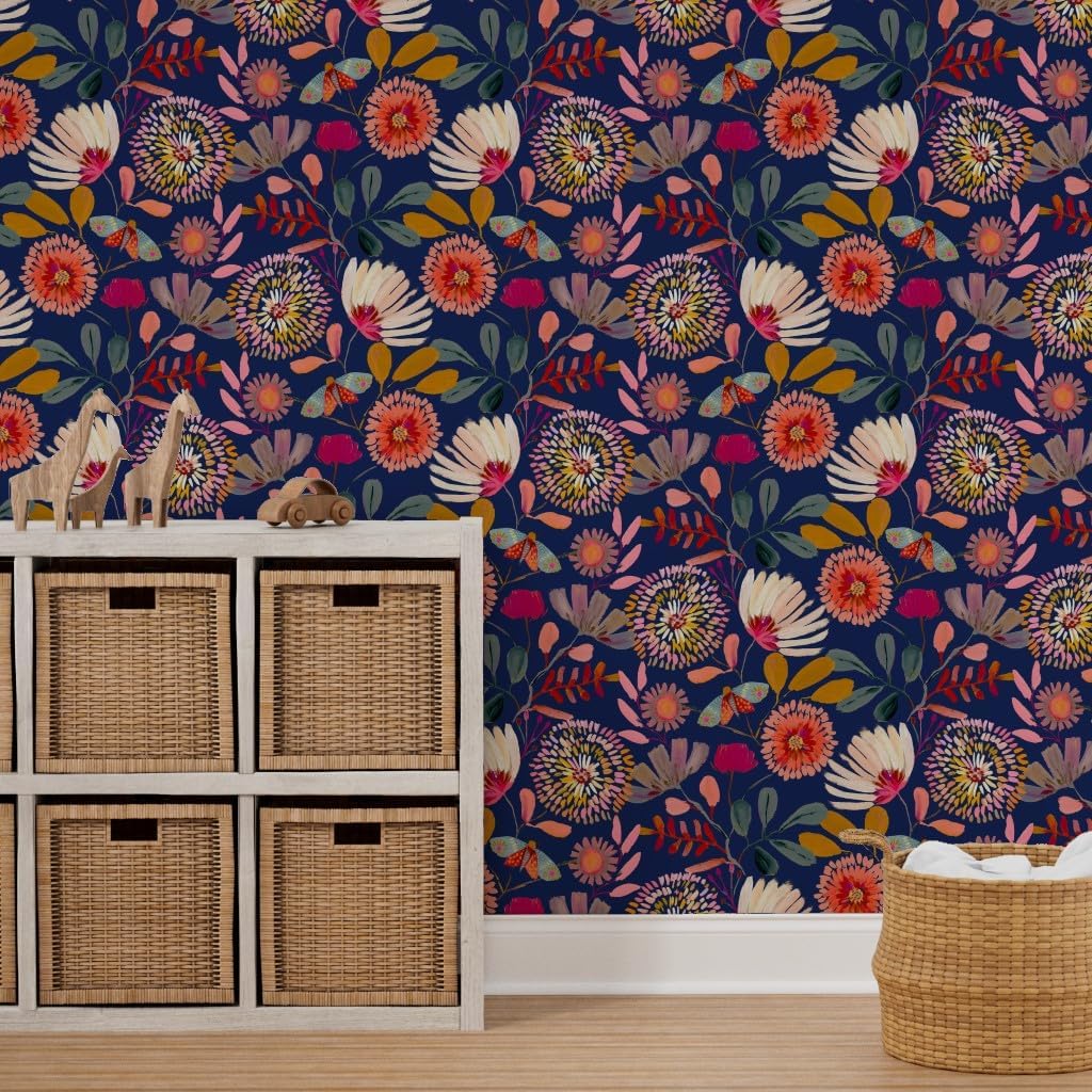 Spoonflower Peel & Stick Wallpaper 3ft x 2ft - Whimsical Floral Botanicals Flowers Large Scale Cottagecore Autumnal Watercolor Jumbo Classic Custom Removable Wallpaper