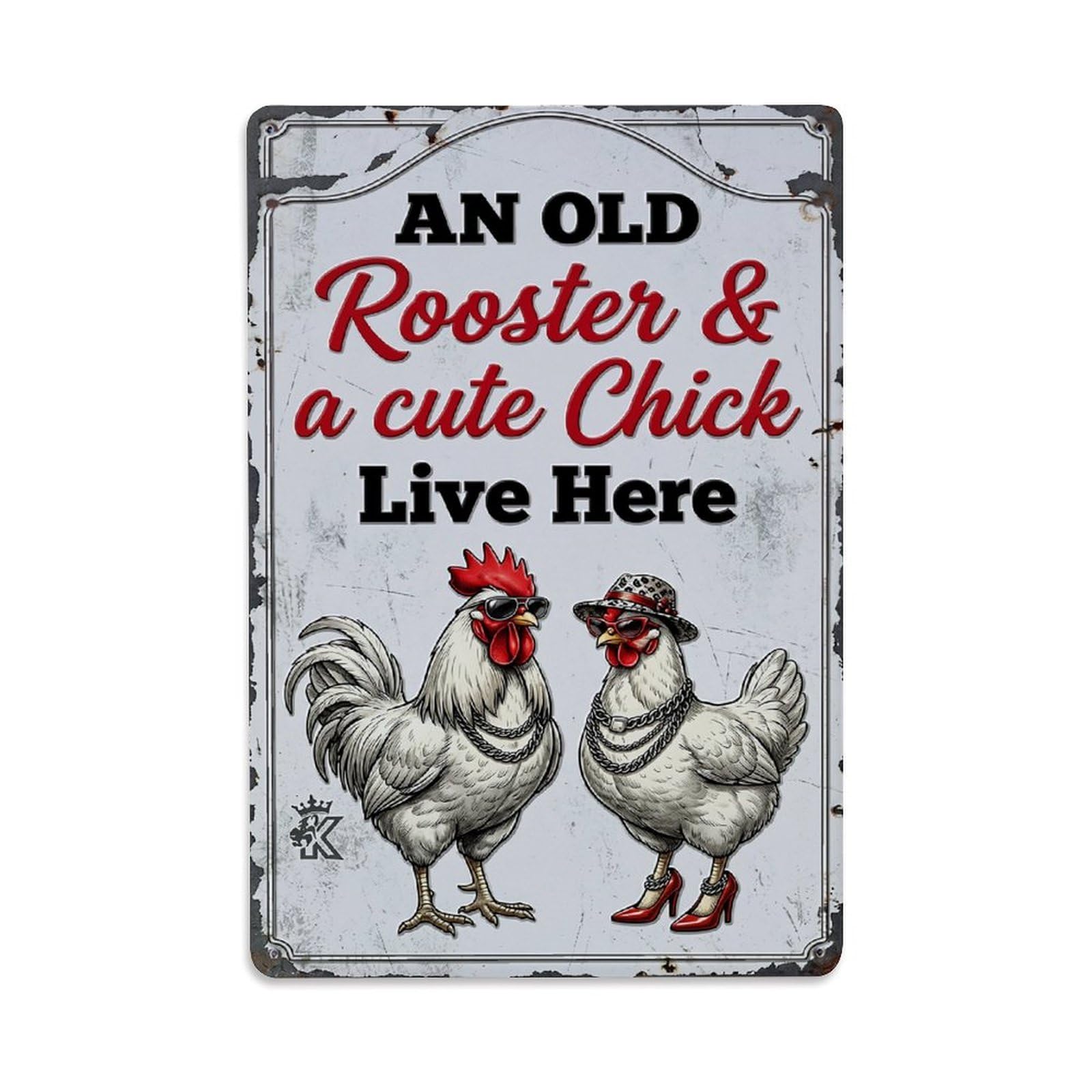 Nestemfo Vintage Cool Rooster And Chick Design Tin Sign Metal Sign, Living Room,Bar, Home, Bedroom Wall Decor,Retro Metal Poster 8X12 Inches