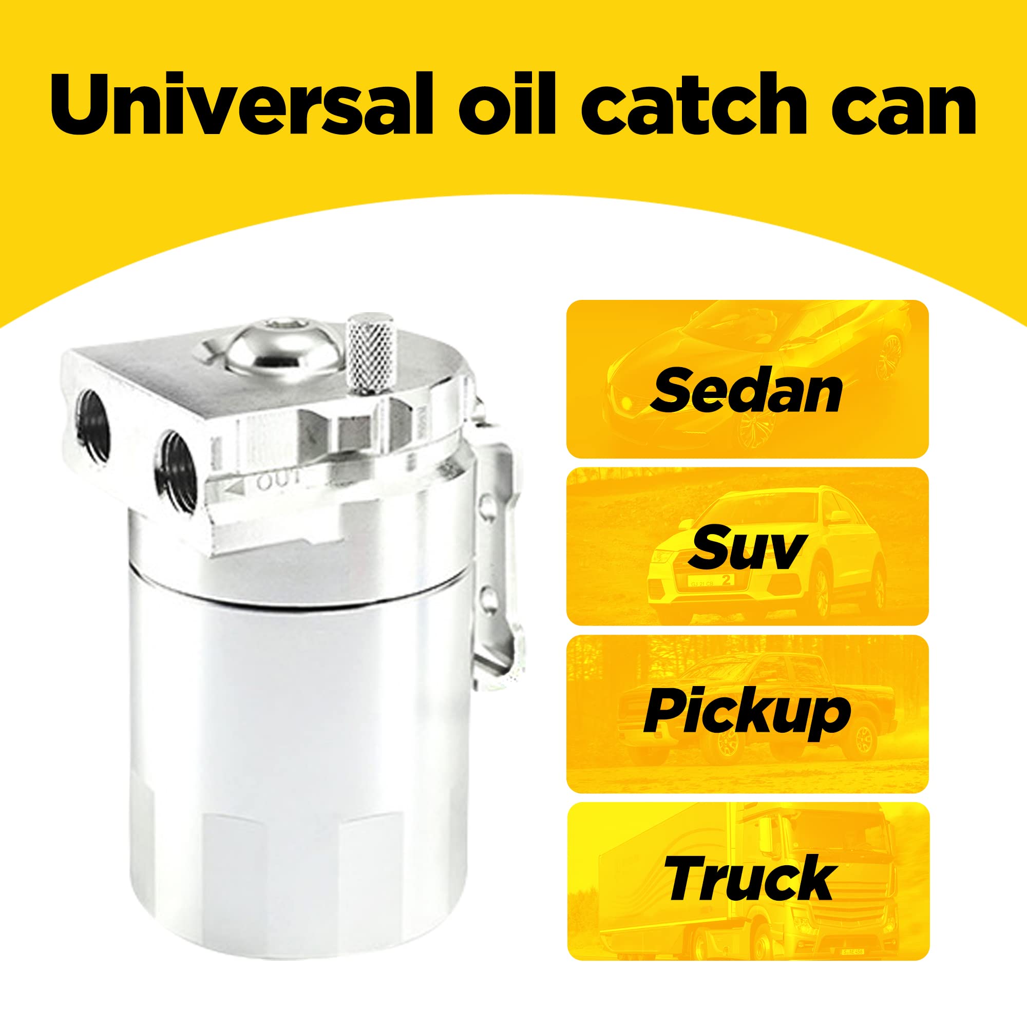 Condition photo showing New/Like New for AOCISKA Aluminum Oil Catch Can,Baffled Oil Catch Can Kit,300ml Oil Reservoir Tank,Oil Separator Catch Can with Hose Kit,Universal Oil Catch Can Tank Polish Baffled Reservoir (Silver)