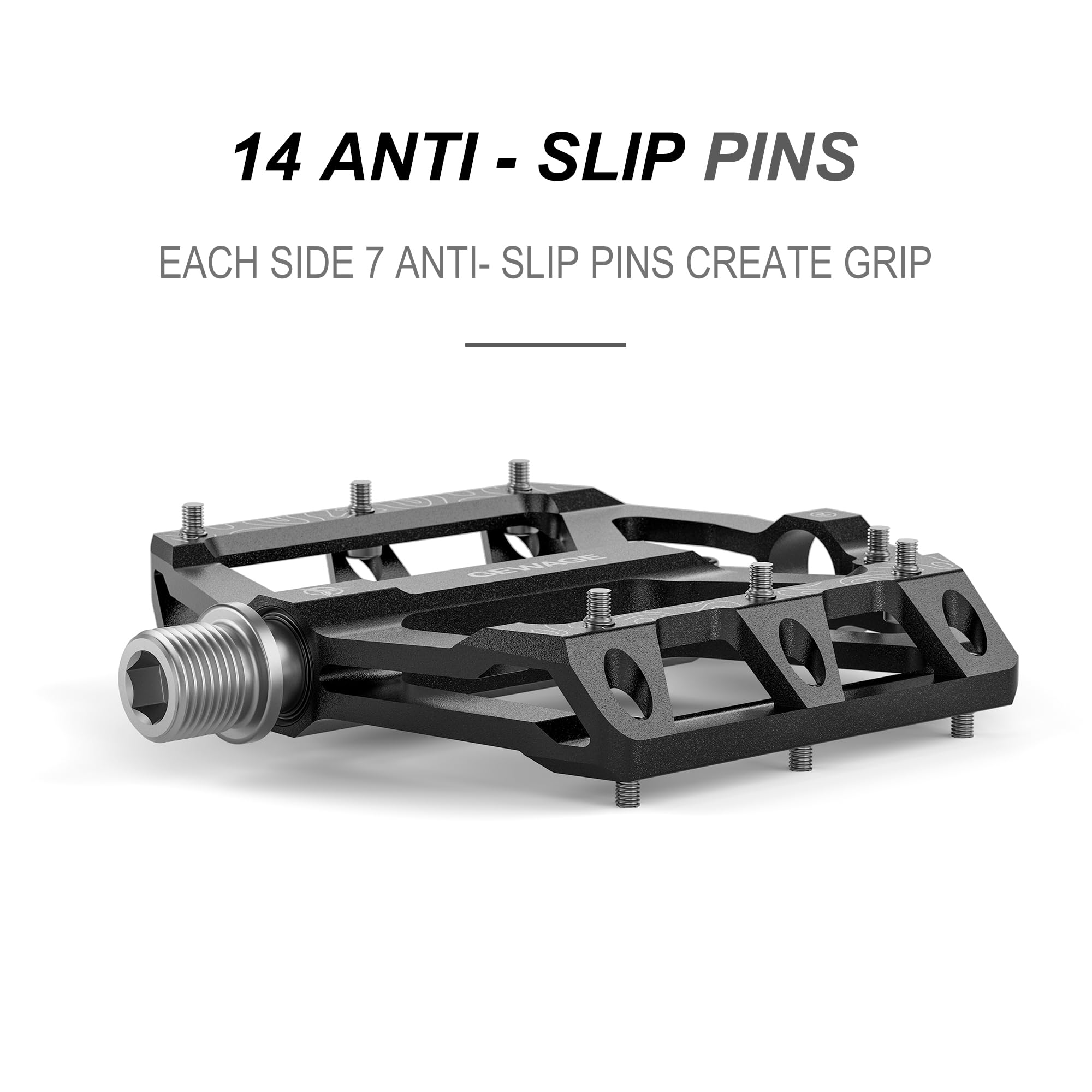 GEWAGE Pédales Plate MTB – Pédales de vélo antidérapantes en Alliage d'Aluminium usiné CNC, axe 9/16", 4 Coloris