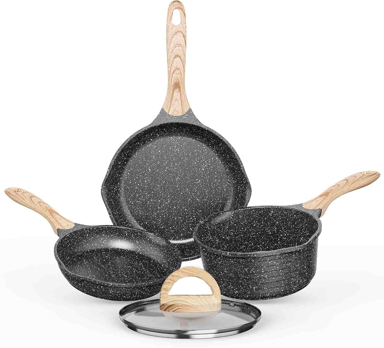 JEETEE Pots and Pans Set Nonstick, Induction Granite