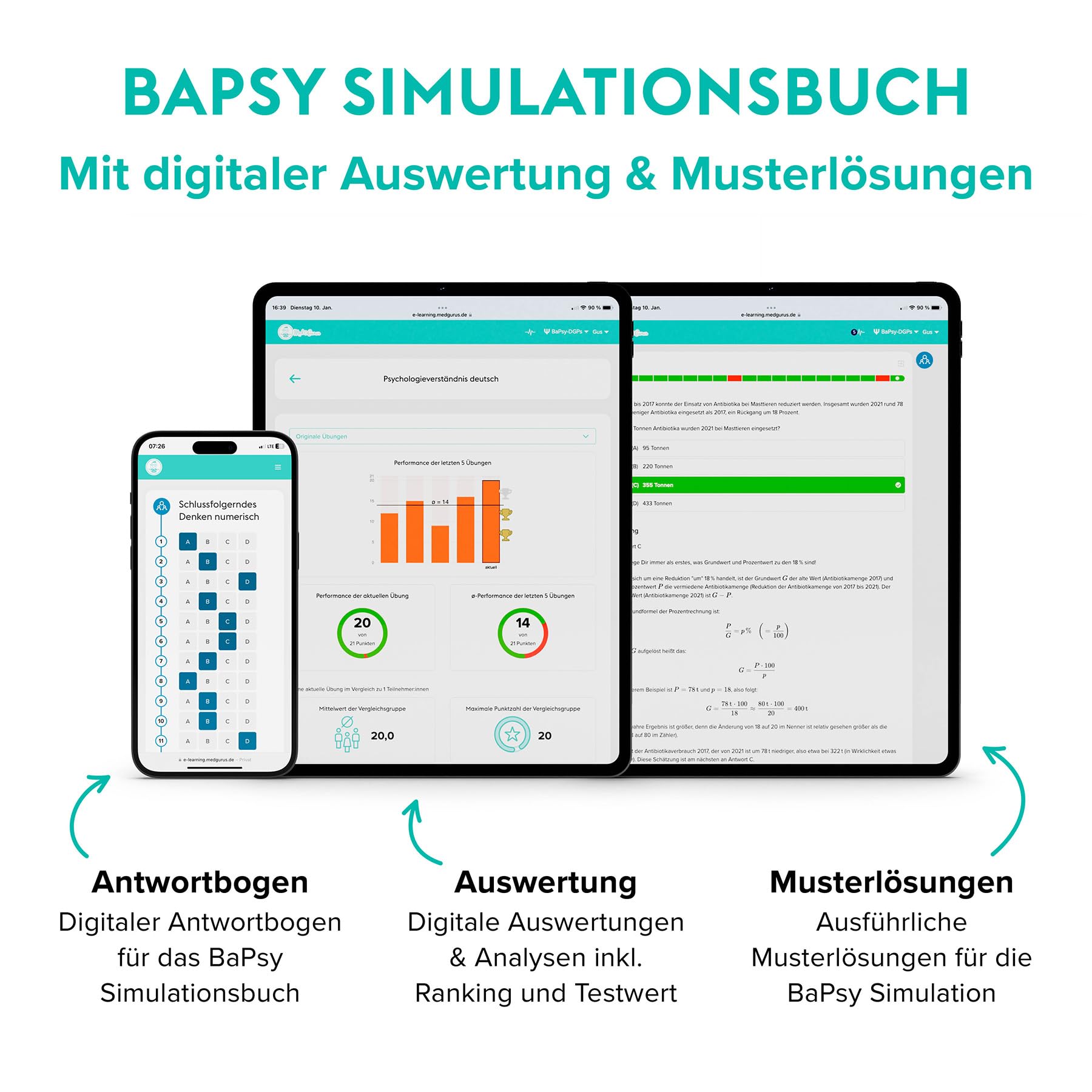 MedGurus BaPsy-DGPs Vorbereitung 2025 Pro Paket – Simulationsbuch, E-Learning mit über 1.250 Übungsaufgaben und Online-Probetest zur Vorbereitung auf den Studieneignungstest Psychologie