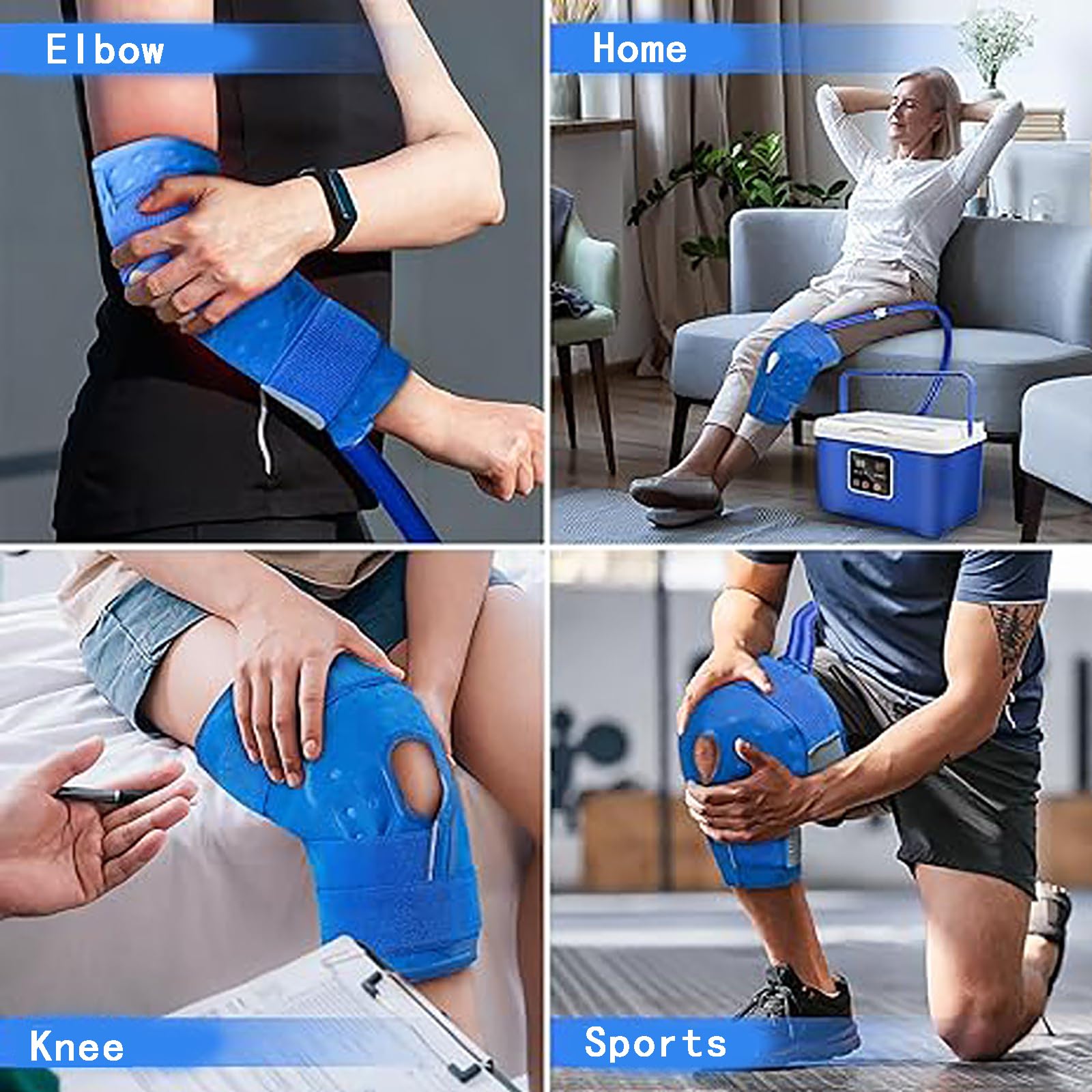 Máquina de crioterapia con tanque de agua de 8 litros, terapia de frío de 12 horas, ajustes de temporizador, diseño de aislamiento, bajo ruido para rodilla y tobillo