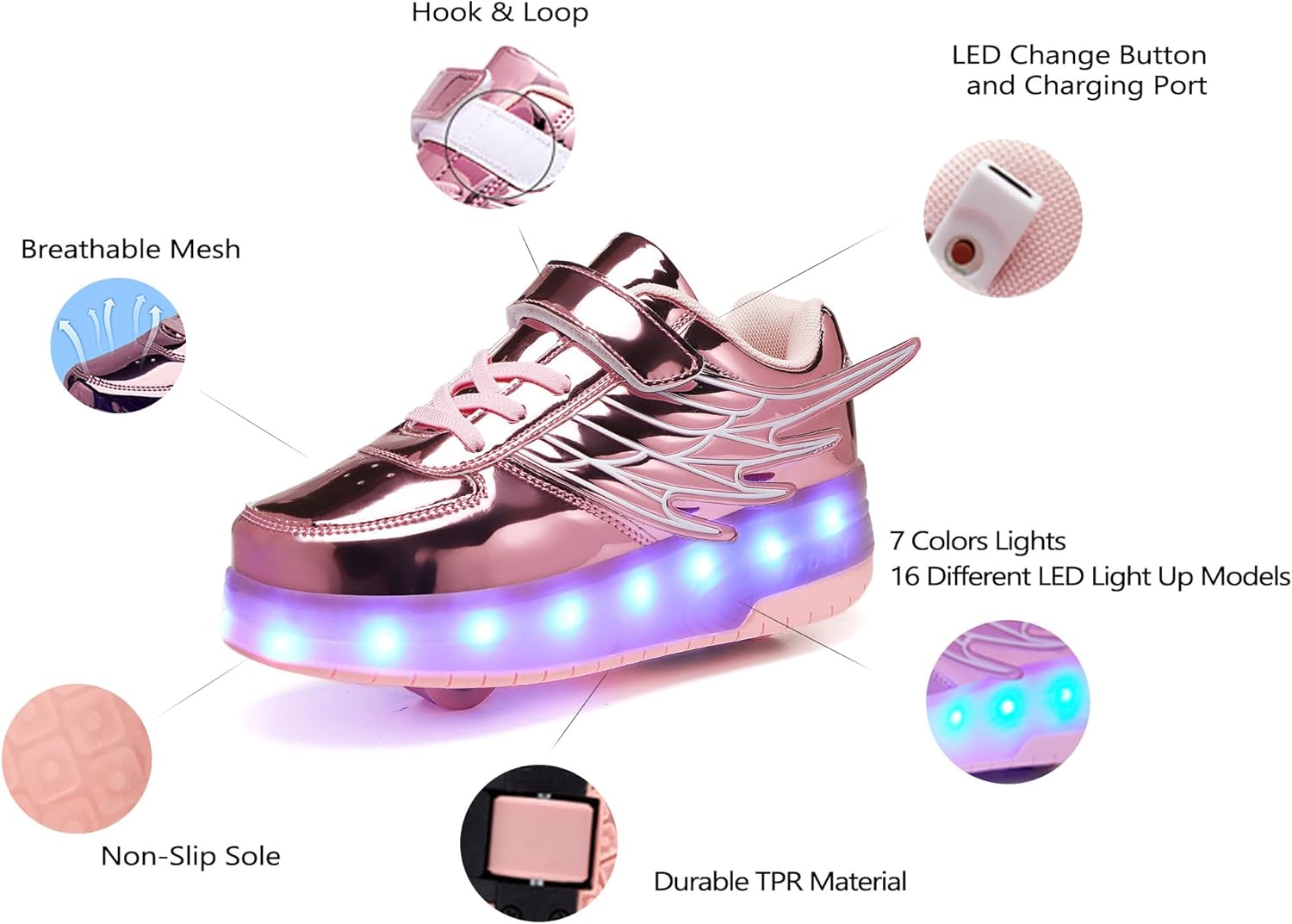 Roller Skate Shoes for Kids Boys Girls LED Roller Sneakers Light Up Fashion Flashing Wheels Shoes Rechargeable