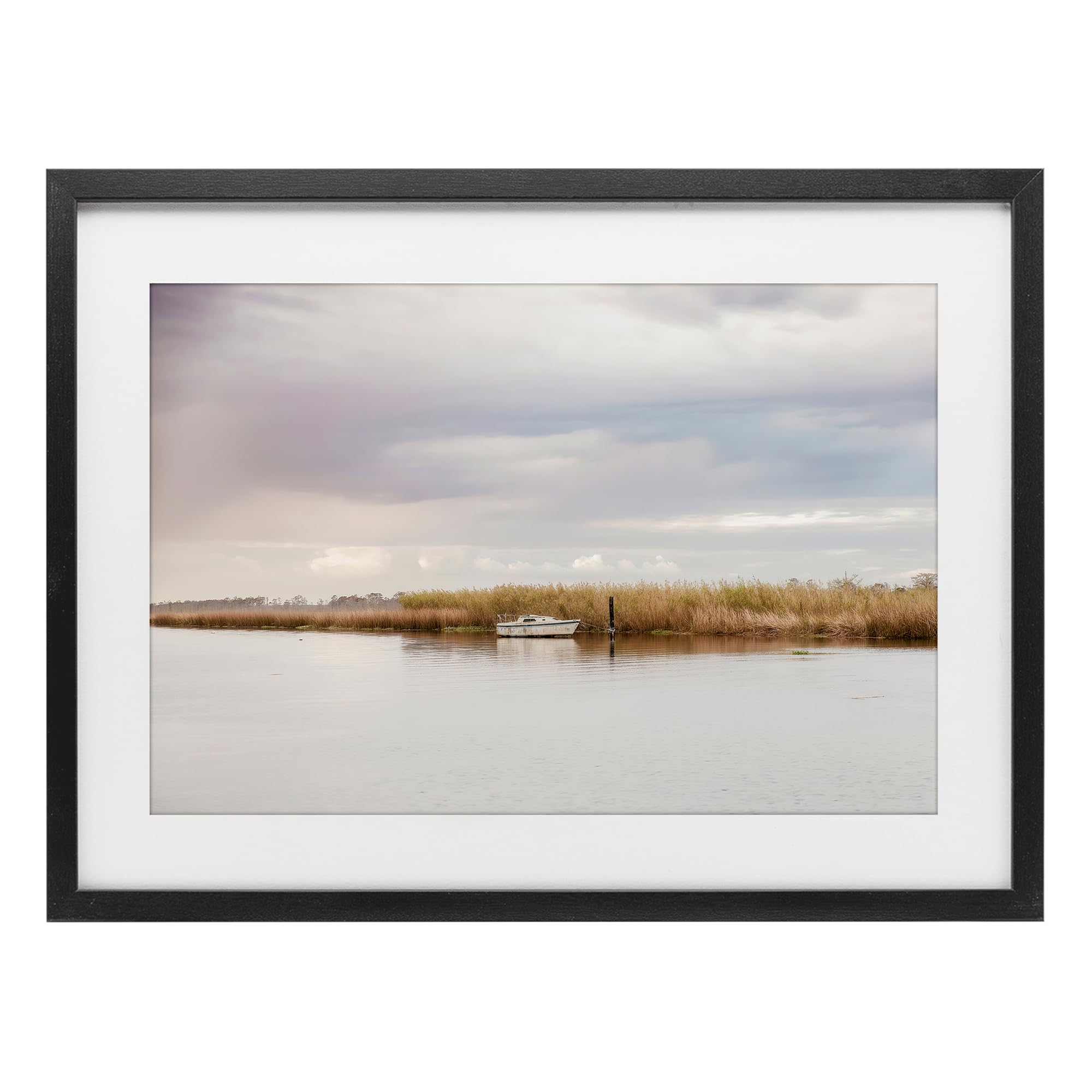 Stupell Industries Midnight Black (Textured) 'Magical Mooring Landscape'| Framed Print Under Glass
