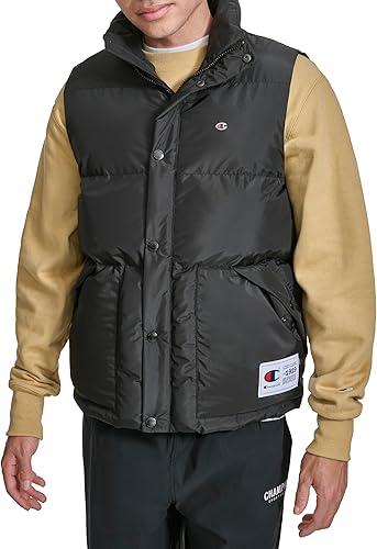 Champion Men's Puffer Vest with Logo, Black, Small