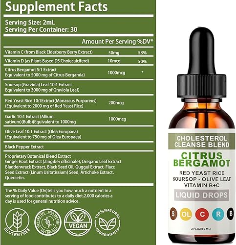 Miniatura 7 de RESONA Gotas de arroz de levadura roja, mezcla de apoyo de colesterol de alta absorción con bergamota cítrica, hoja de olivo y guanábana - Natural,