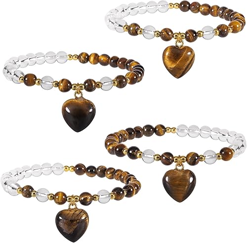 Miniatura 4 de TUMBEELLUWA Energy Crystal Stone Beads Bracelet for Women Carved Heart Charm Bracelet for Healing and Good Luck