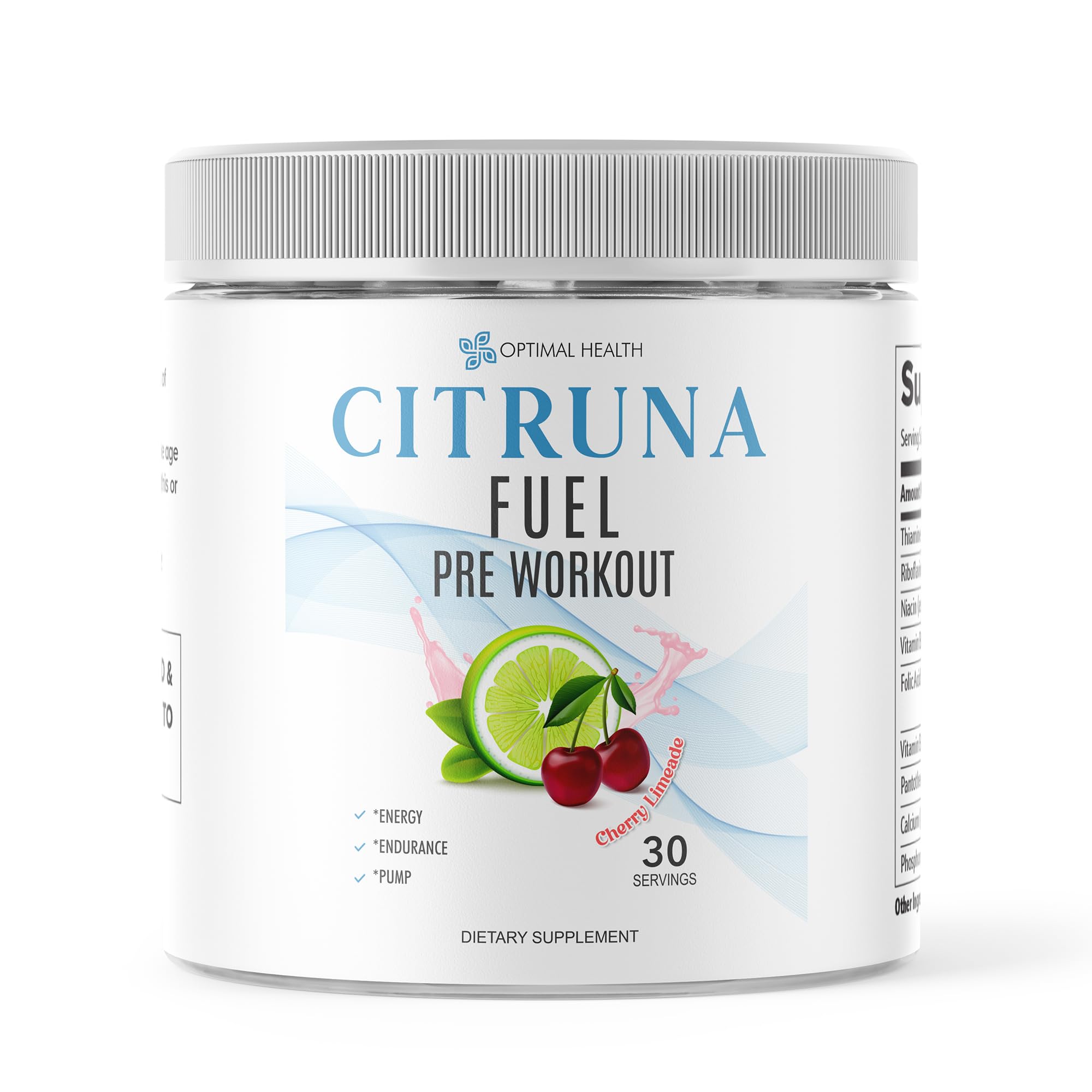 Fuel Pre Workout Mix and Energy Supplement, Zero Sugar Drink with B-Complex Vitamins to Boost Strength, Sharpen Focus, and Increase Endurance - 30 Servings, Cherry Limeade Flavor