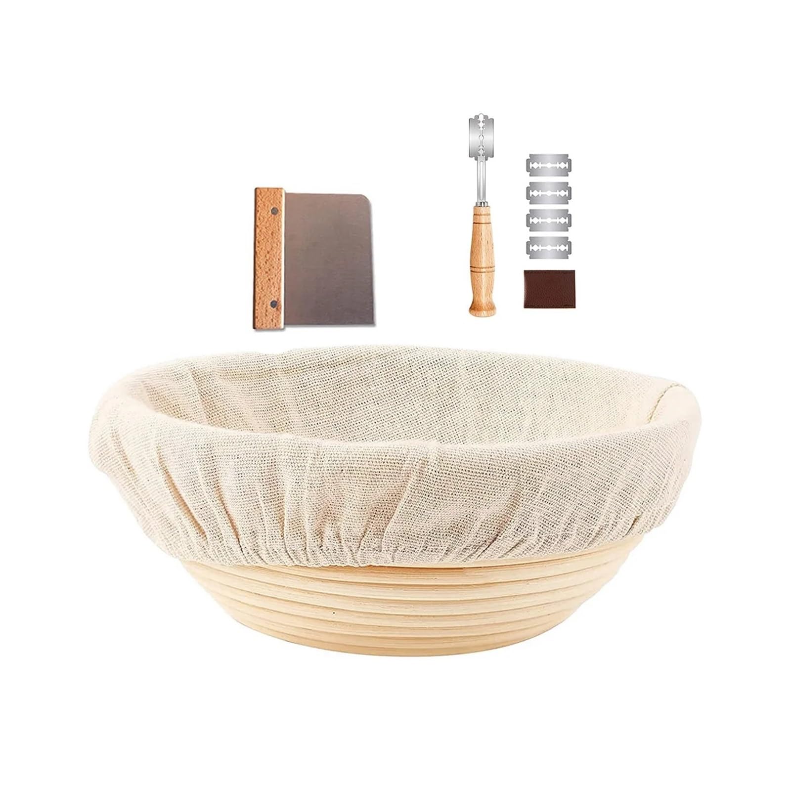 bread proofing basket, Metal Dough Scraper Sourdough Kit, Rattan Bread Making Tools For Home For