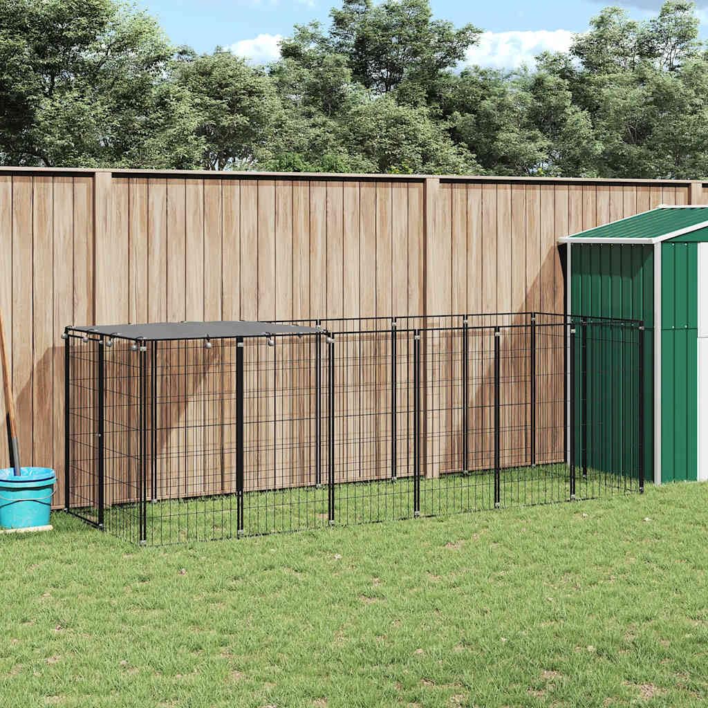 Perrera negra de acero con techo de polietileno resistente al agua, 330 x 110 x 110 cm, gran recinto para perros cachorro con puerta con cerradura y protección segura en el jardín al aire