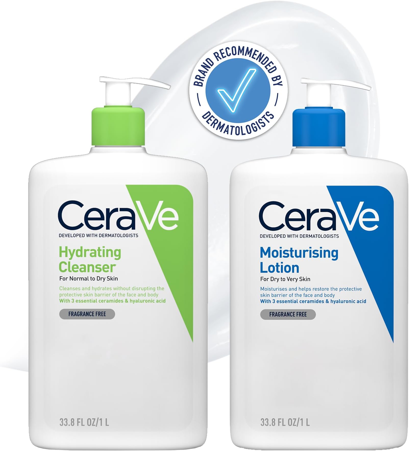 CeraVeFace & Body Routine for Dry Skin, Hydrating Cleanser & Moisturising Lotion 1 Litre x2: Jumbo Format