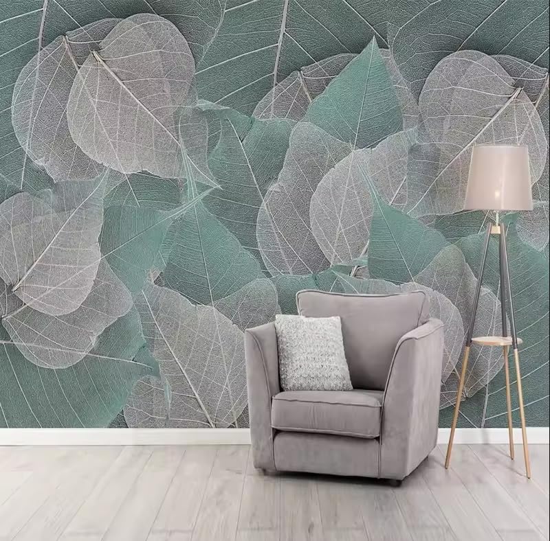 Papier peint 3D masquer mur abîmé avec ce décor feuilles 250x175 cm