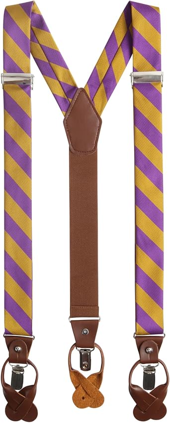 Jacob Alexander Mens College Stripe Y-Back Suspenders Braces Convertible Leather Ends and Clips