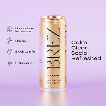 BREZ Mushroom Drink Variety Pack - Flow, Dream & Elevate - Lions Mane, Reishi, Cordyceps Mushrooms, Non-Infused, Adaptogen Tonics for Focus, Sleep, Mood & Energy, Vegan, 12 fl oz Cans (24 Pack)