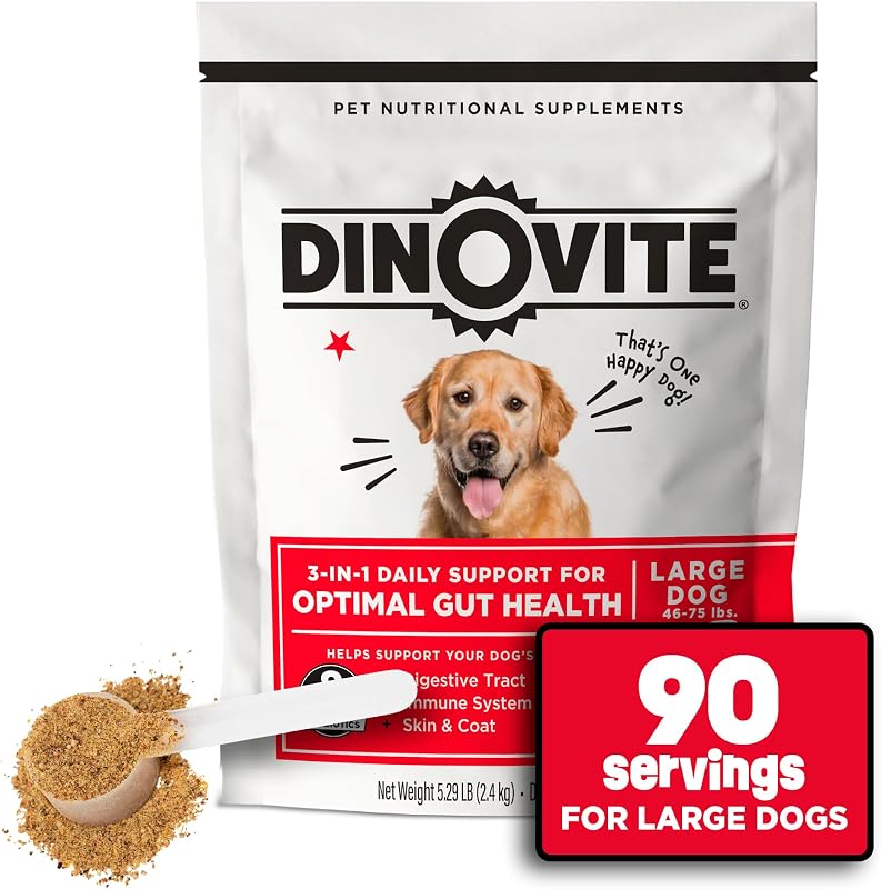 Probiótico para Cães Grandes Dinovite com Prebióticos e Ômega-3, 90 Porções