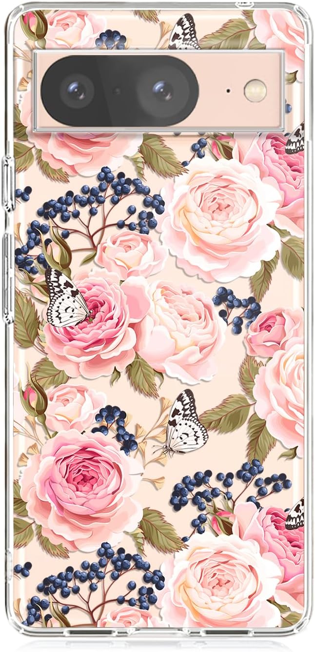 Blingy's for Google Pixel 8 Case, Floral Leopard Pattern Fashion Flower Style Animal Print Design Transparent Soft TPU Protective Clear Case 6.2-inch (Leopard Flowers)