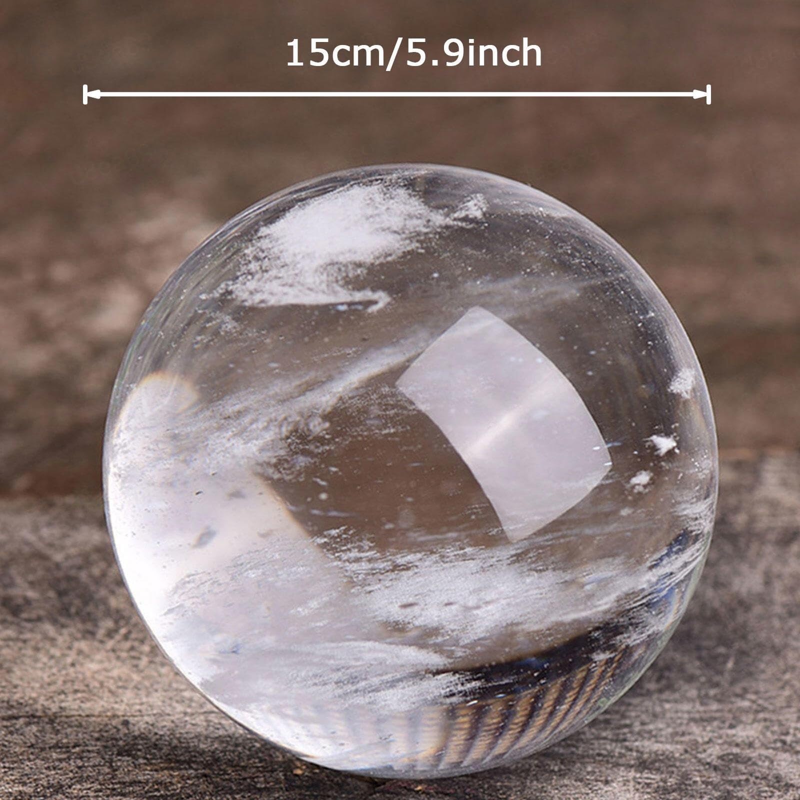 Bola de Cristal Blanca con Soporte Esfera de Bola de Cristal de Cuarzo Transparente Natural, Piedra Preciosa de Cristal de Cuarzo Fundido para Meditación, Esfera de Adivinación(150mm)