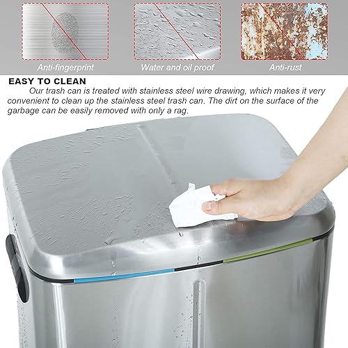 Miniatura 2 de Bote de basura de 10 galones de 40 litros con tapa, 2 cubos extraíbles para oficina, cocina, papelera de metal de acero inoxidable, papelera de