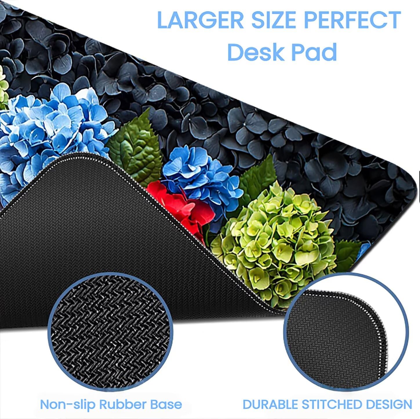 Lpfieonn Blume Großes Schreibtischunterlage, XXL Schreibtischunterlagen, Schwarz XXL Wasserdicht Gaming Mousepad mit Vernähter Rand und Rutschfeste Gummibasis, für Laptop/Hause/Büro 120x60cm PF-3771