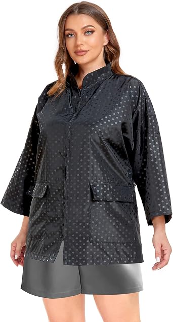 PERFEHAIR Grooming & Hair Stylist Smock with Zipper & 2 Pockets - Anti-Static Salon Hairdresser Uniforms for Women, Black & Silver Dot Pattern