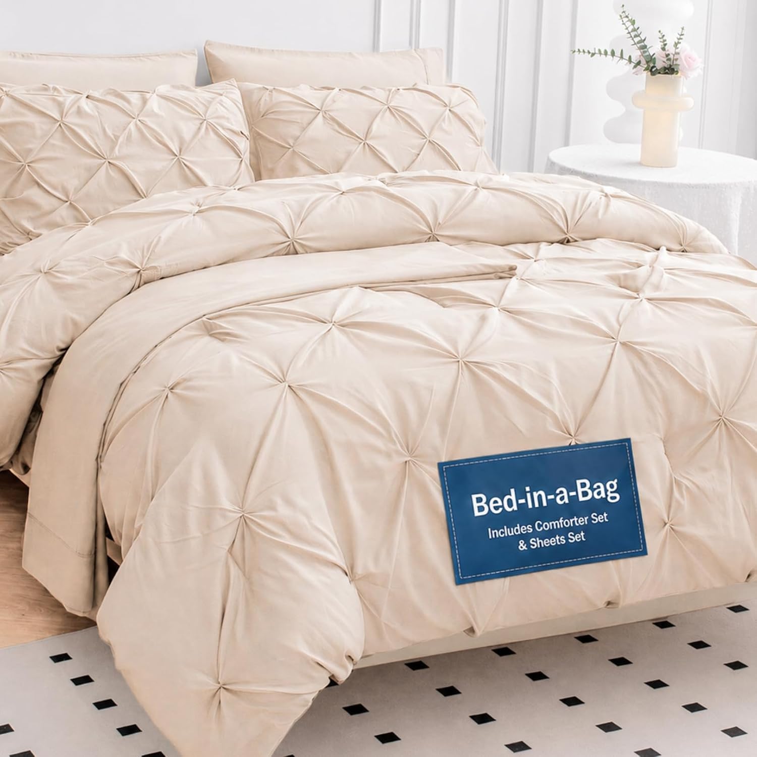 LANE LINEN 7 Piece King Beige Comforter Microfiber Down Alternative | Lightweight Cozy Warmth, Tailored Modern Look, Machine-Washable, Fade-Resistant, For Dorms & Rentals, Cozy Comfort-image-36