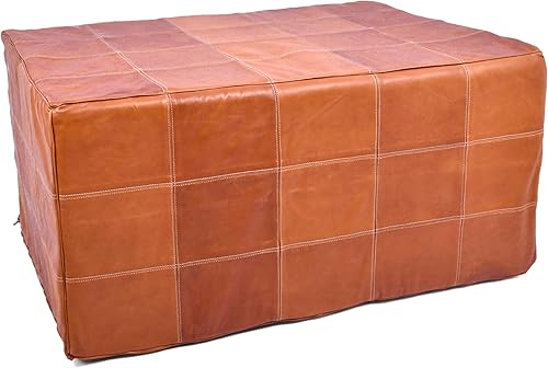 Miniatura 110 de Marrakesh Gallery Funda otomana de cuero - Puf cuadrado marroquí, sala de estar, dormitorio otomano Marrón,Beige Bronceado,Azul,Marrón (Dark