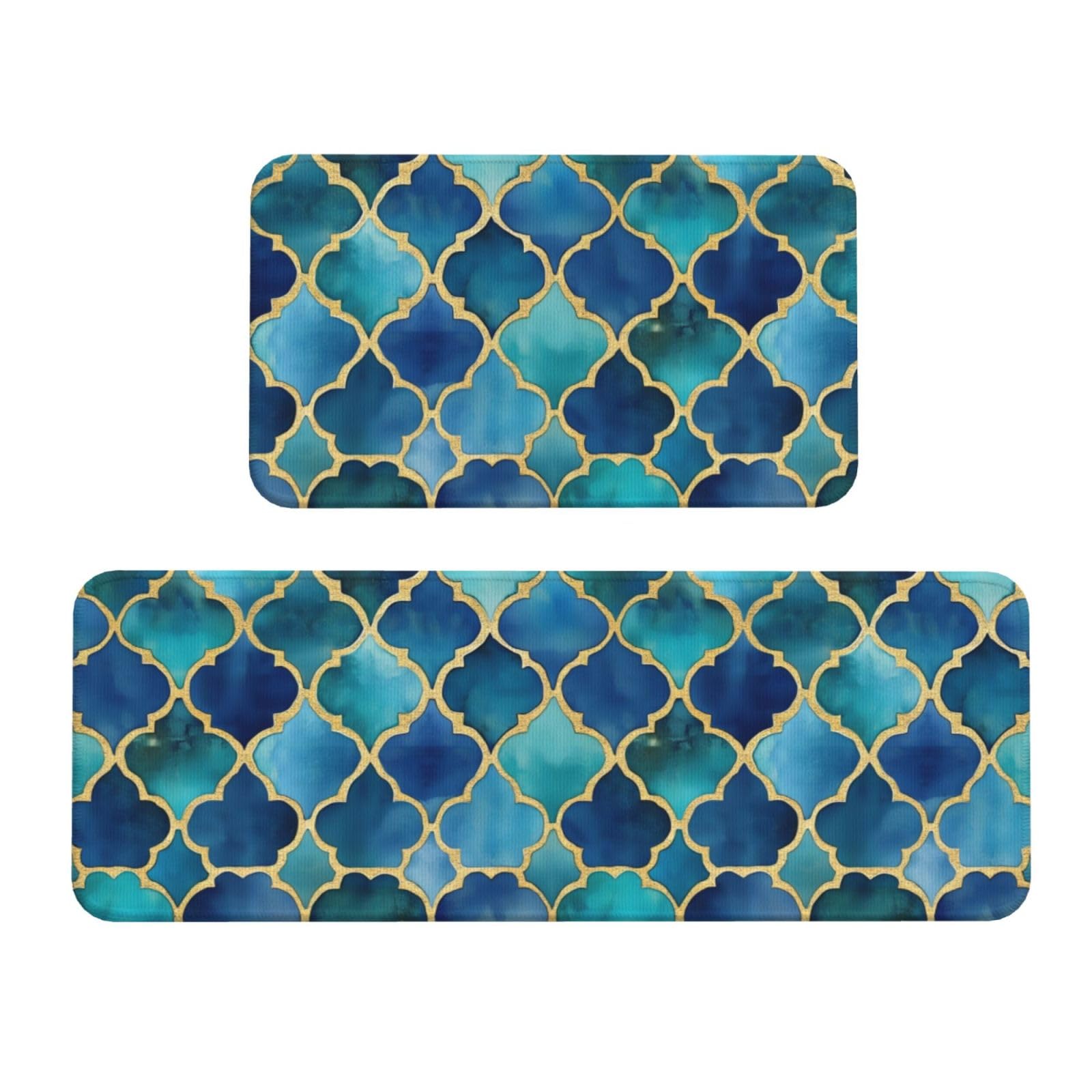 GVYGVY Antifatigue Kitchen Mats for Floor 2 Piece - Classic Green Print Kitchen Rugs Washable, Non Slip Runner Rug Standing Mat for Office/Bathroom/Laundry/Home Decor and Accessories