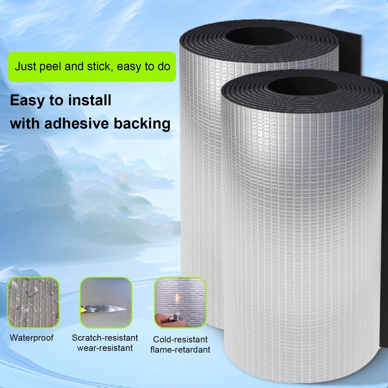 Aislamiento Termico Autoadhesivo Película aluminio Reflectante，Material de aislamiento caucho y plástico，Impermeable Aislante Térmico Reflexivo Lámina Aislante.(1*8m/3.2*26ft,25MM(THK))