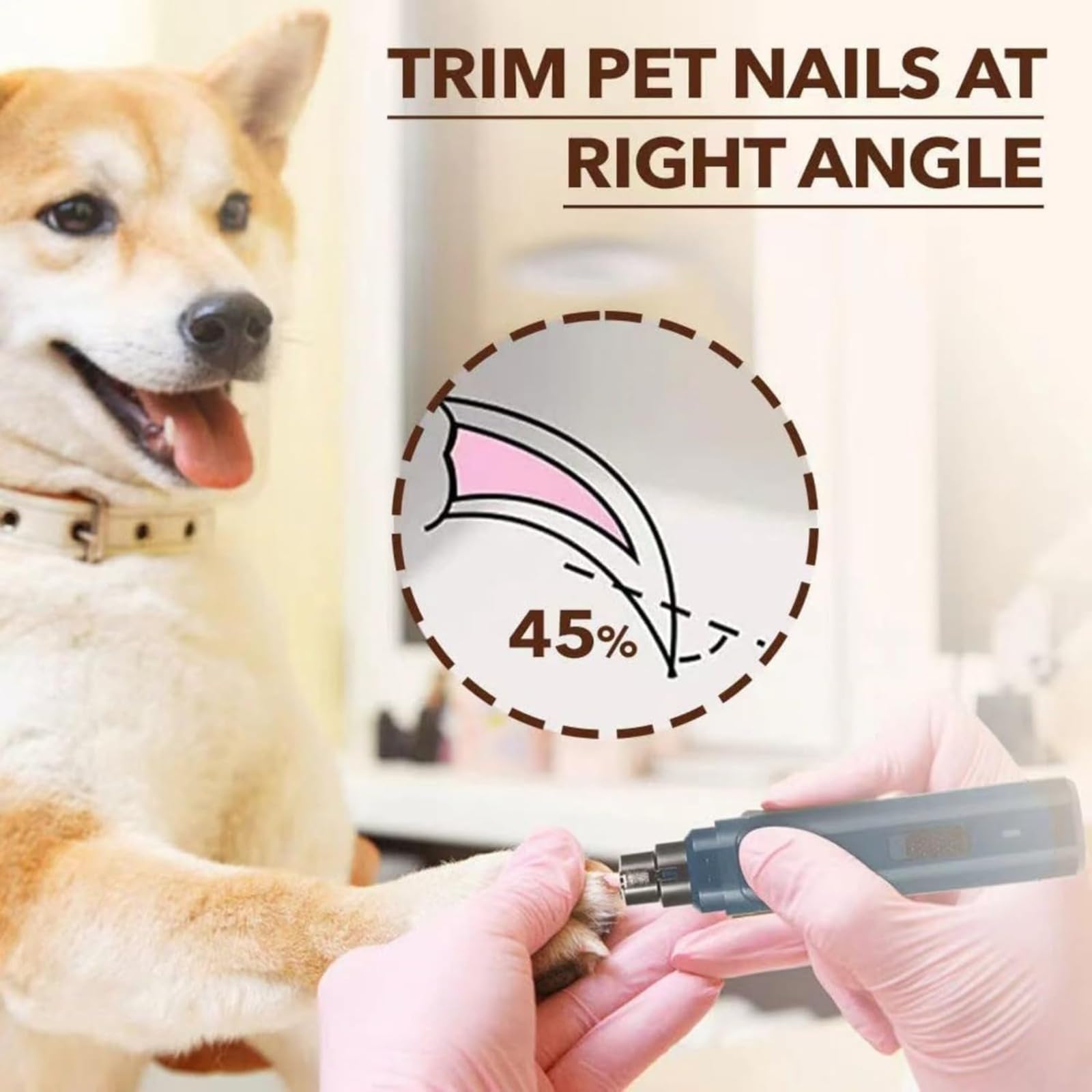 Molinillo de uñas recargable para mascotas, carga USB, bajo ruido, 2 velocidades, luz LED, lima eléctrica de uñas para perros, gatos, mascotas grandes y pequeñas
