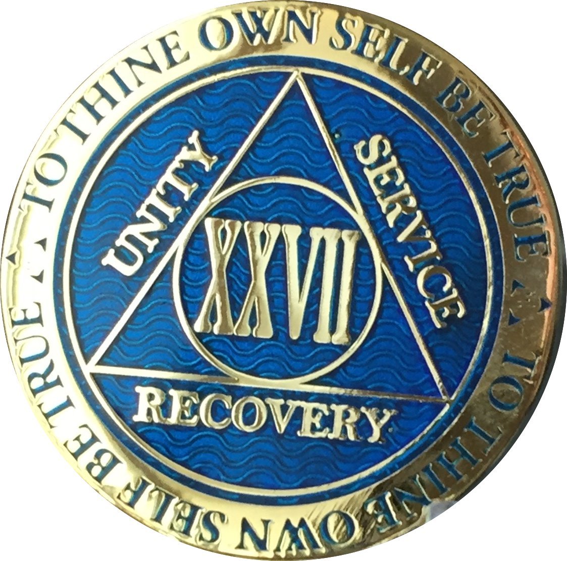 RecoveryChip 27 Year AA Medallion Dusty Blue Color Gold Plated Chip XXVII