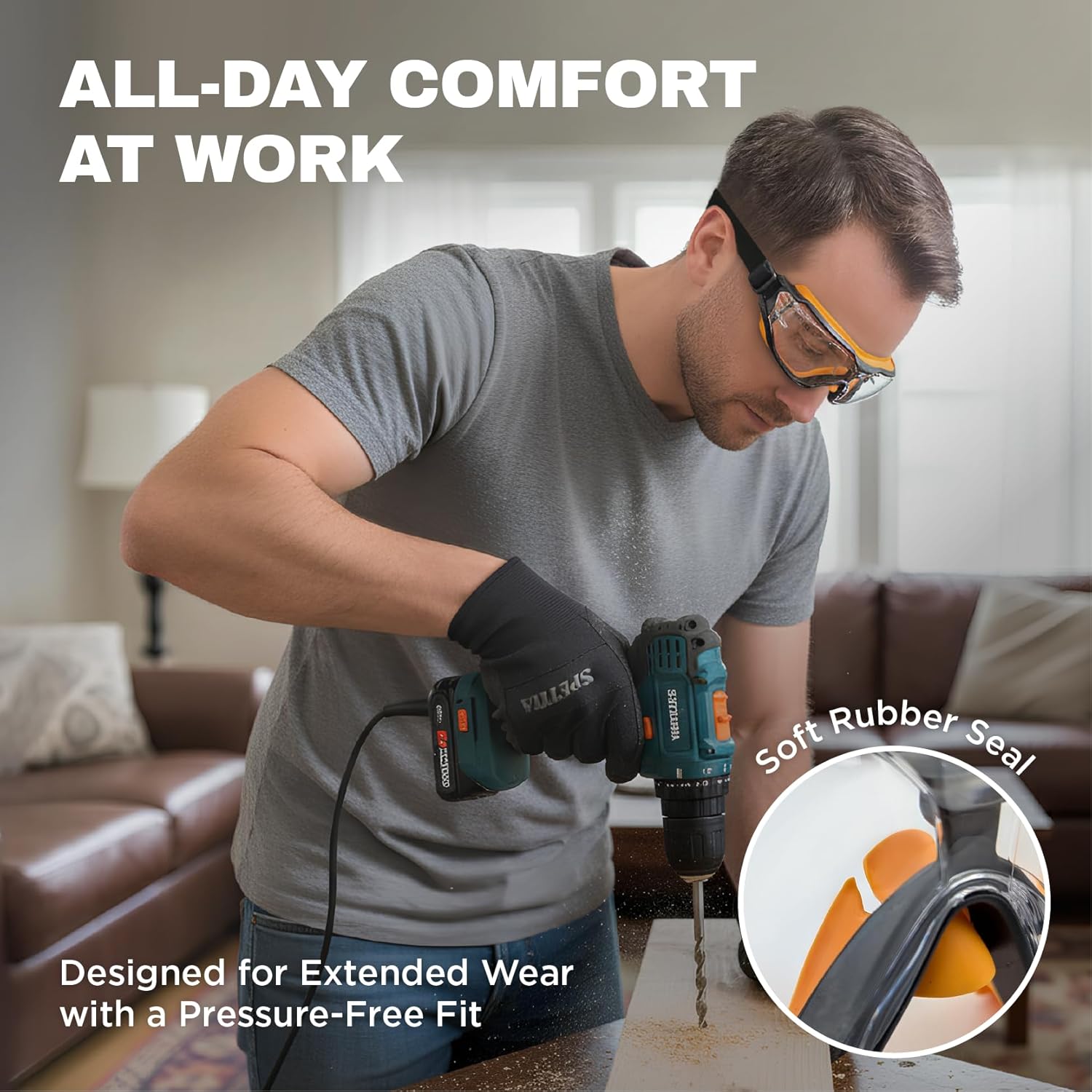 SPEXTRA Safety Goggles Anti-Fog Clear Lens, ANSI Z87.1 Impact Resistance and UV Protection, Lab Chemistry Goggles - Image 2