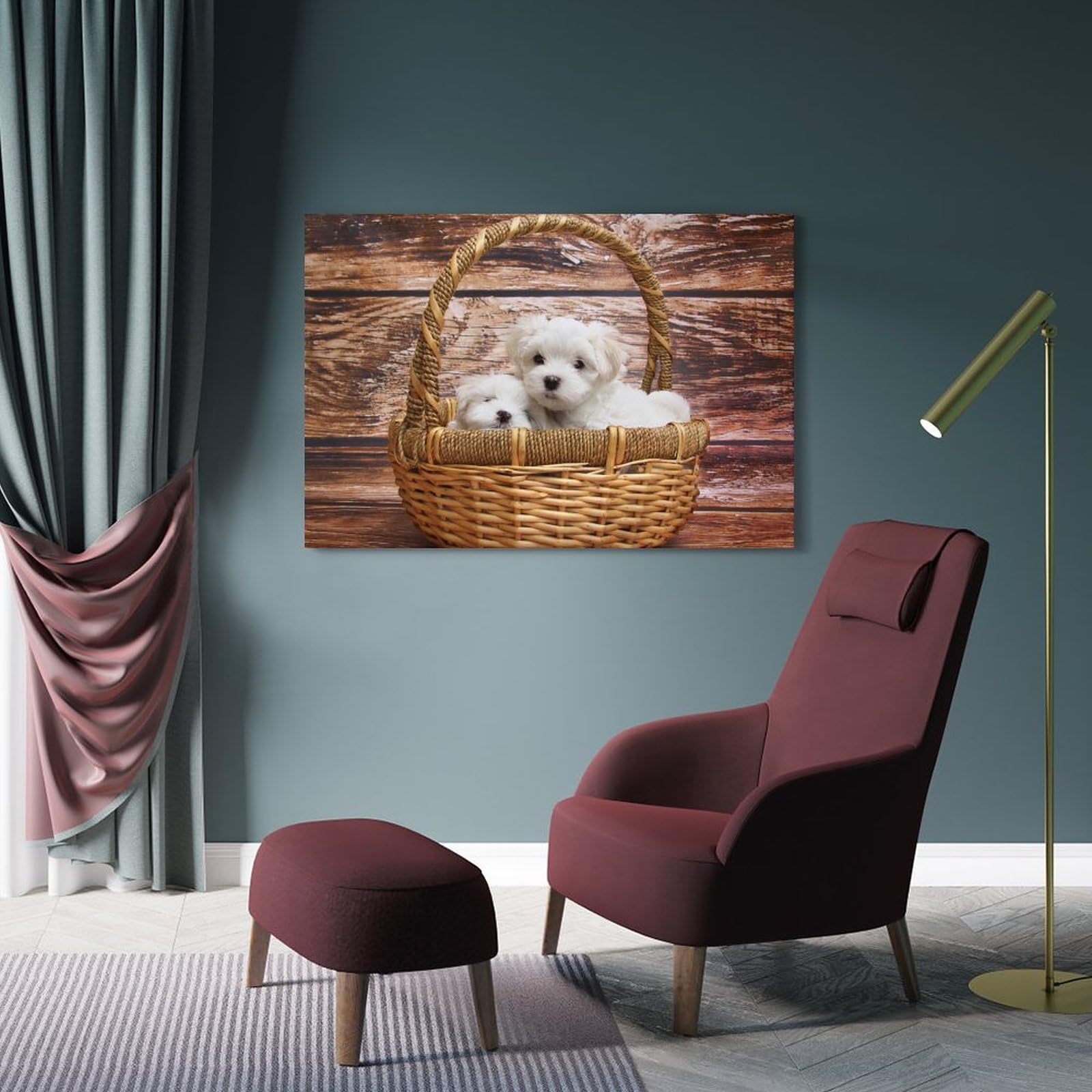 Tierposter Malteser Hunderasse, dekorative Leinwand, Familienschlafzimmer, Kunstwerk, Bild, Gemälde, 50 x 75 cm