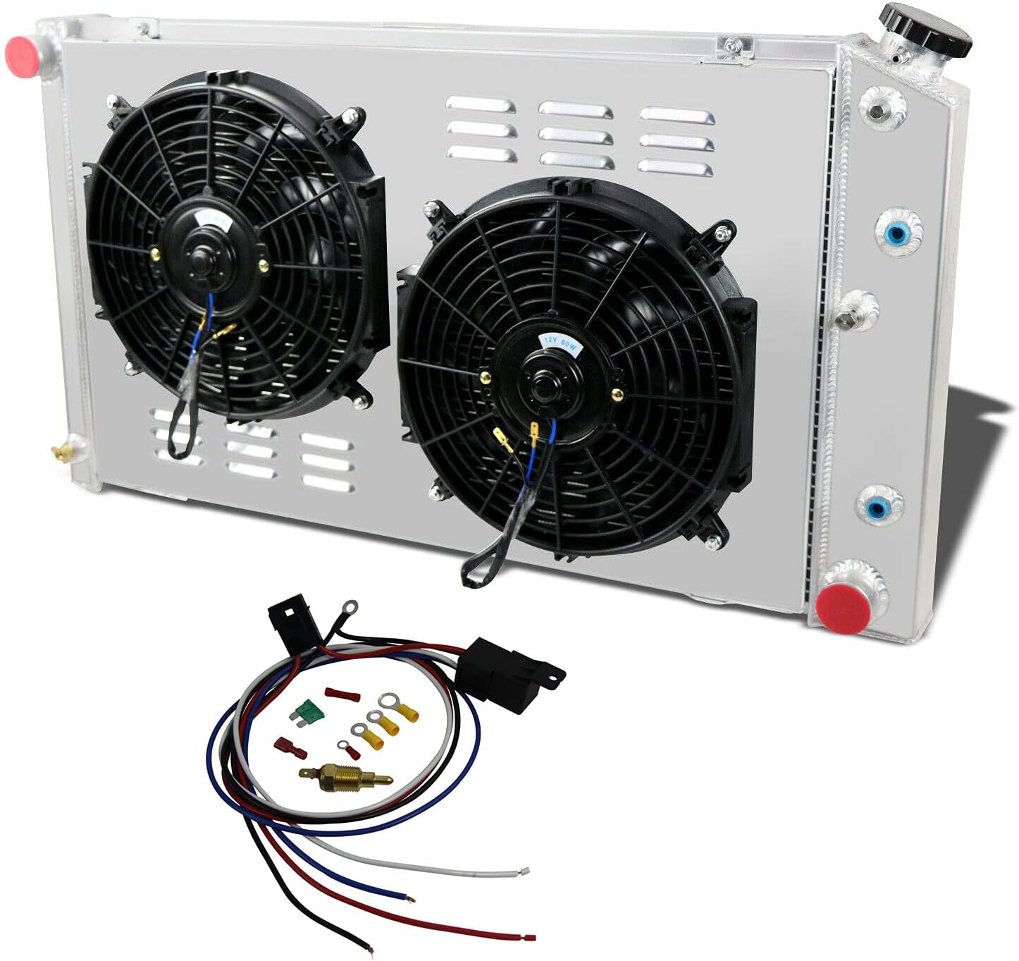 3 Rows Aluminum Radiator+Shroud Fan+Thermoatat For Chevrolet K5 Blazer 1975 1976 1977 1978 1979 1980 Fans for Motors and Engines