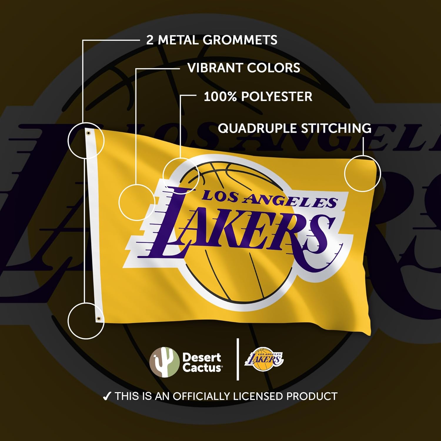 Desert Cactus Los Angeles Lakers Flag LA Lakers NBA National Basketball Association 100% Polyester Indoor Outdoor 3x5 feet Flagss (Flag #1) - Image 4