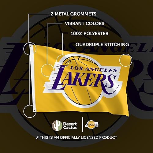 Miniatura 4 de Desert Cactus Bandera de Los Angeles Lakers NBA 100% poliéster para interiores y exteriores, 3 x 5 pies, banderas del equipo de la Asociación