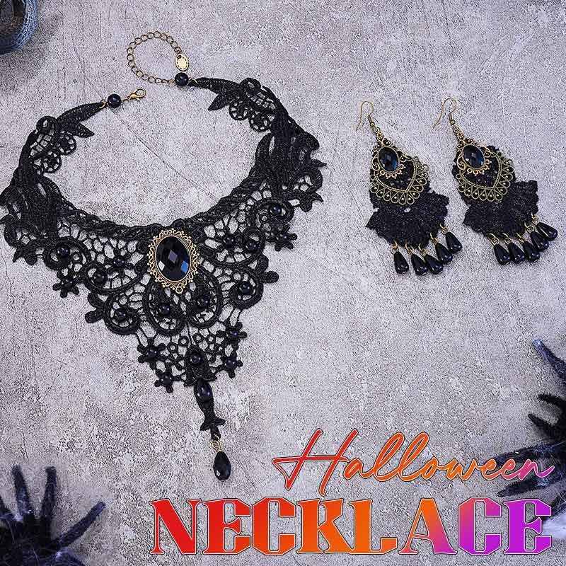 CLOACE Halloween Choker Necklace Set Flower Crystal Pendant Necklaces Earrings Gothic Jewelry Accessories for Women - Image 2