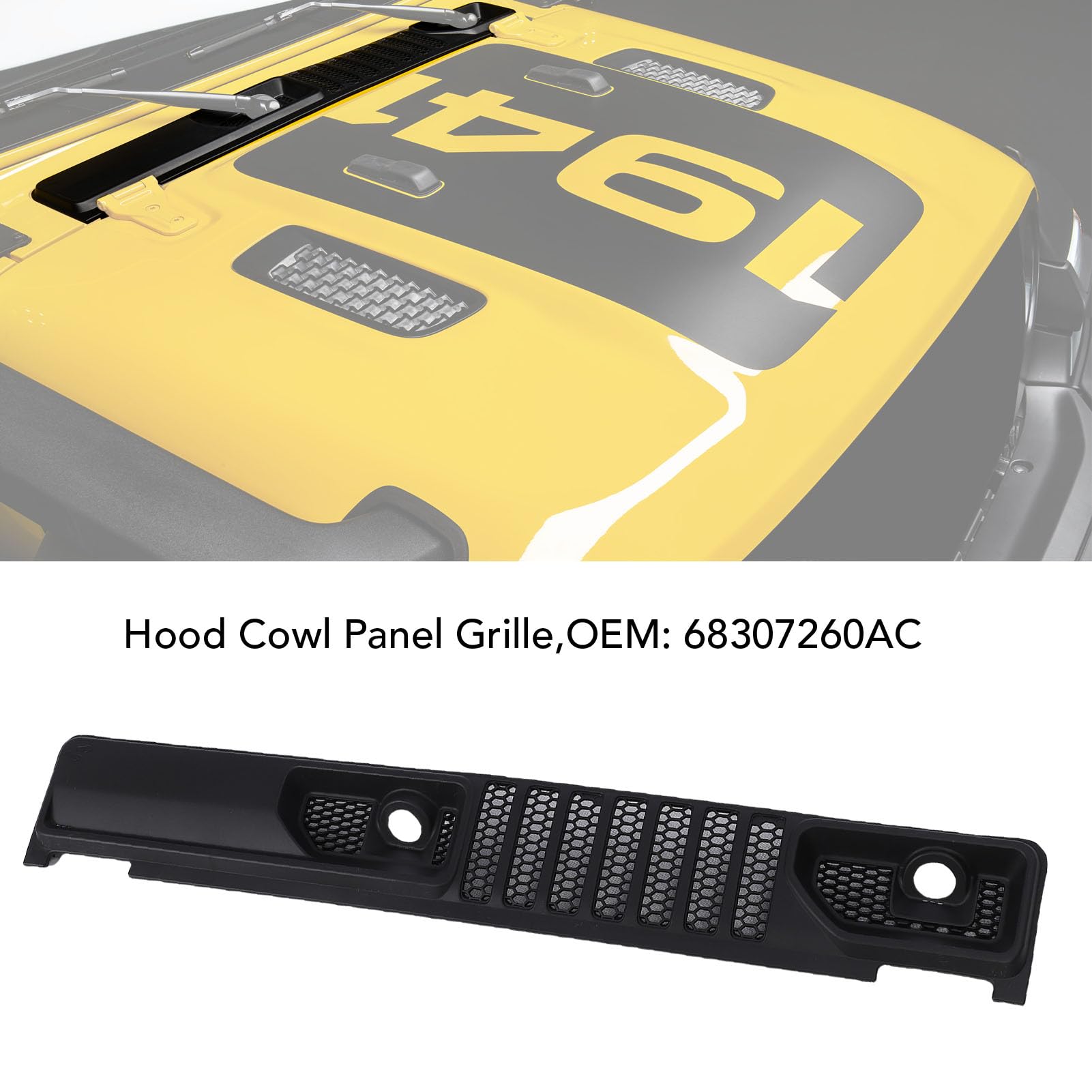Keenso Grille de Panneau de Capot, Panneau de Couverture de Capot d'essuie-Glace en ABS, Remplacement à Clipser 68307260AC, Protection d'essuie-Glace Design élégant pour JL 2018 2024 Conduite à