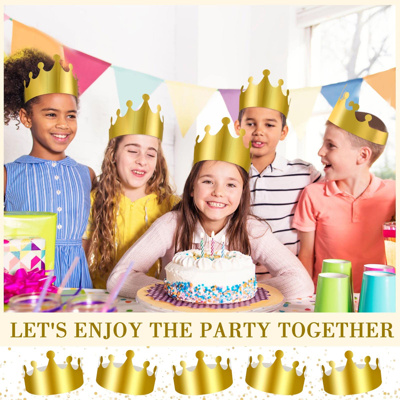 100 Pieces Paper Crowns Gold Birthday New Year Crowns Party King Crown Bulk Paper Hats Celebration Supplies for Kids Adults (Elegant Style)