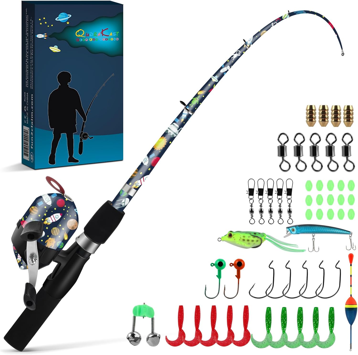 Kids Fishing Pole Set, Portable Telescopic Kids Fishing Poles for Boys and Girls Ages 4-8, Universe Trave-Themed