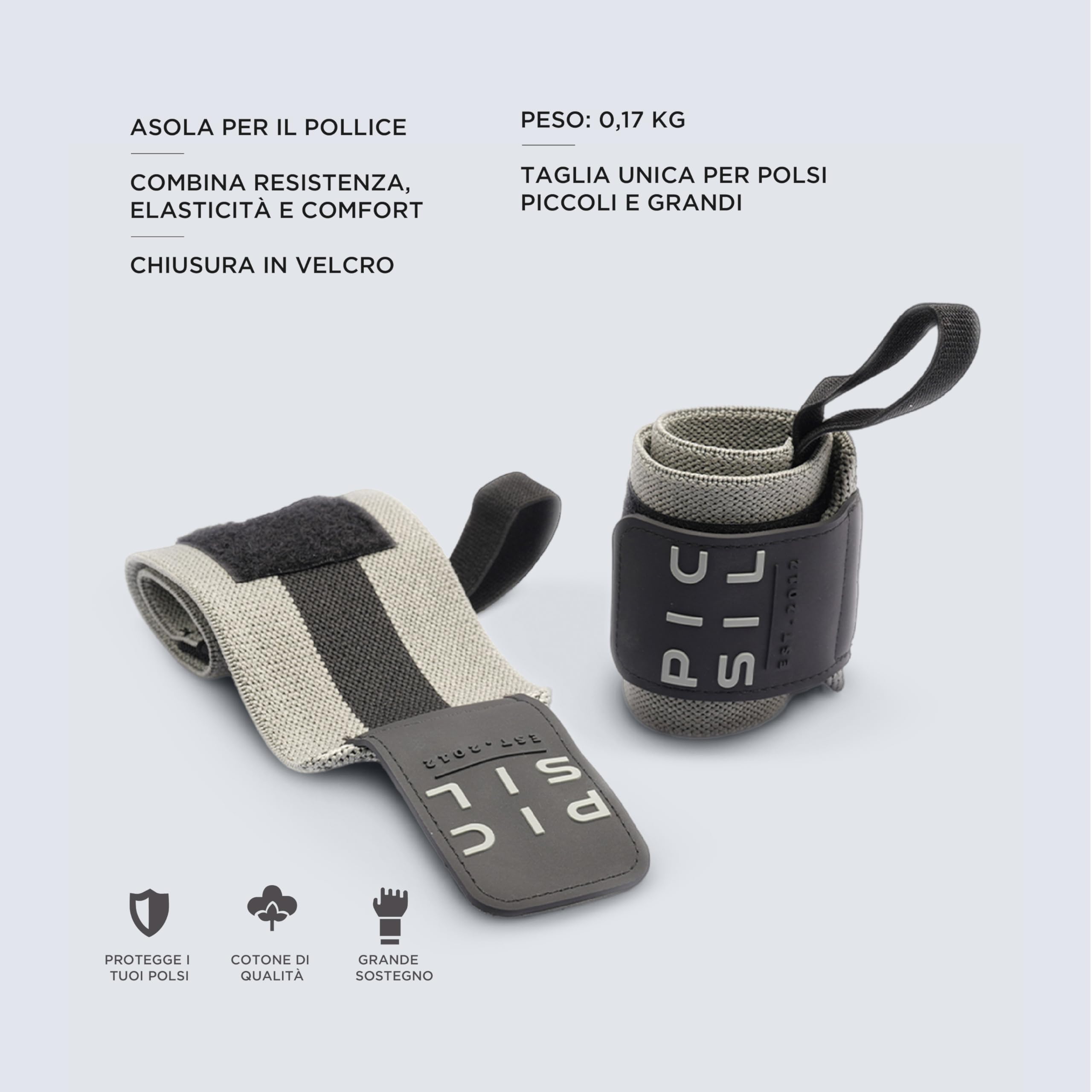 PICSIL Polsiere per Cross Training, Supporto del Polso con Presa Pollice, Realizzate in Nylon Elastico, Ideali per Body Building, Box, Calisthenics, Palestra, Prevengono Tendiniti, Unisex